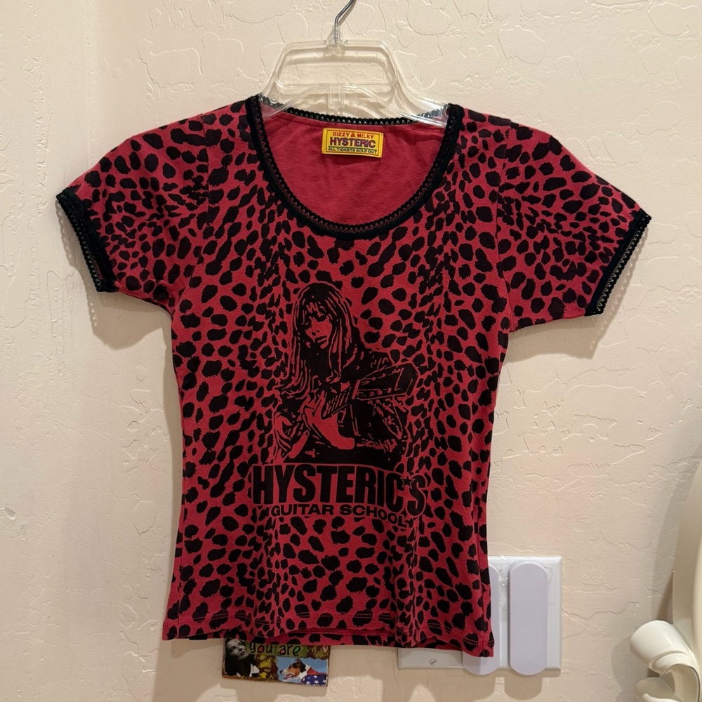 RARE Hysteric Glamour Guitar School Red Leopard tee with black lace trim - Picture 4 of 9